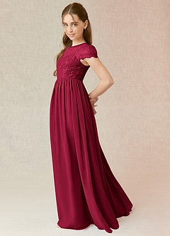 Azazie Delevingne Junior A-Linie Spitze Chiffon Kleid Burgund image3