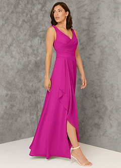 Azazie Kori Brautjungfernkleider A-Linie Plissee Chiffon Kleid Fuchsia image3