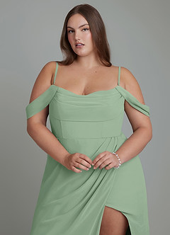 Azazie Johana Jurken voor bruidsmeisjes Converteerbaar Jurk van Chiffon met Zeemeermin Off-shoulder Matcha image10