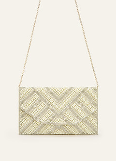 front Pearl Beaded Geometric Envelope Flap Clutch