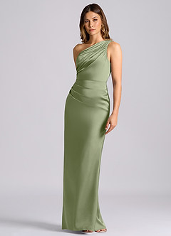 Azazie Akilah Brautjungfernkleider Meerjungfrau-Linie One-Shoulder Stretch-Satin Kleid Pistazie image6