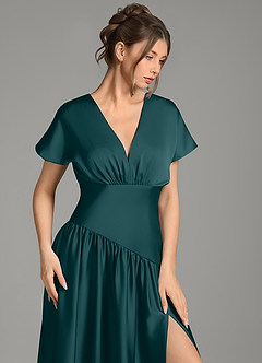 Azazie Alysse Bridesmaid Dresses Pine A-Line Stretch Satin Dress image6