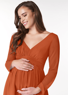 Azazie Teton Maternity Bridesmaid Dresses A-Line Long Sleeve Chiffon Floor-Length Dress image5