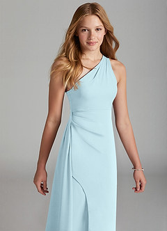 Azazie Maron Junior Linia A Pofałdowany Satyna elastyczna Długość podłogi Młodsza druhna Sukienka image3