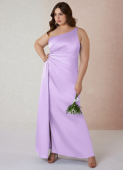 Azazie Mika Bridesmaid Dresses Lilac Sheath One Shoulder Stretch Satin Dress image8