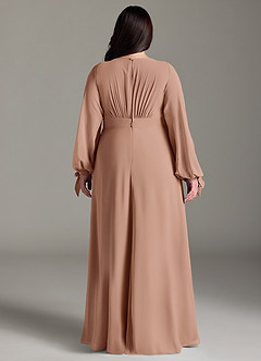 Azazie Matilda Bridesmaid Dresses Champagne Rose A-Line Long Sleeve Chiffon Dress image10