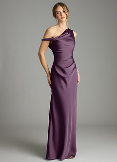 Azazie Emerson Bridesmaid Dresses Plum Mermaid Off the Shoulder Stretch Satin Dress image5
