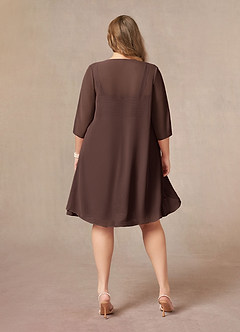 Azazie Olivia Mère de la mariée Robes Robe Trapèze en Mousseline de soie Encolure carrée plissée Ganache image8