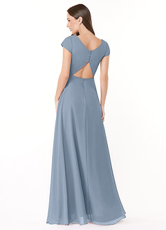 Azazie Hainsly Robes de demoiselle d'honneur Robe Trapèze en Mousseline de soie Encolure en Forme de Cœur Bleu Poussiéreux image2