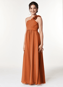 Azazie Flower Junior Robe Trapèze en Mousseline de soie Plissée Cannelle image4