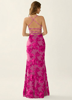Kailani Fuchsie 3D-Blumen-Korsett-Meerjungfrauen-Schnürung am Rücken, Ballkleid image2