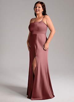 Azazie Lidia Bridesmaid Dresses Amethyst Mermaid Side Slit Stretch Satin Dress image11