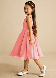 Azazie Ari Blumenmädchenkleider A-Linie ärmellos Chiffon Kleid Koralle image4