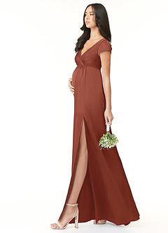Azazie Allessia Maternity Bridesmaid Dresses A-Line Pleated Stretch Satin Floor-Length Dress image3