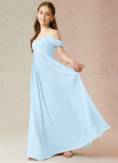 Azazie Kaitlynn Junior Sky Blue A-Line Off the Shoulder Chiffon Dress image3