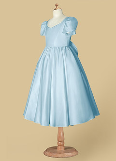 Azazie Juno Blumenmädchenkleider A-Linie Herzausschnitt Matte Satin Kleid Himmelblau image8