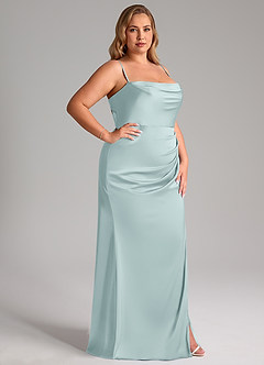 Azazie Leonis Robes de demoiselle d'honneur Robe Sirène Convertible en Satin extensible Plissée Brume image13