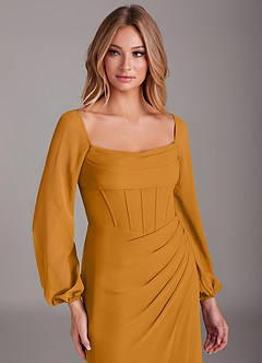 Azazie Charissa Bridesmaid Dresses Butterscotch Sheath Long Sleeve Chiffon Dress image7