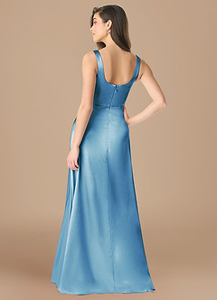 Azazie Joyce Bridesmaid Dresses Steel Blue A-Line Side Slit Metallic Satin Dress image2