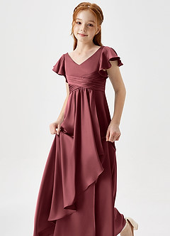 Azazie Omari Junior Merlot A-Line Pleated Stretch Satin Dress image6