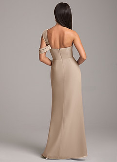 Azazie Wynter Bridesmaid Dresses Taupe Sheath Off the Shoulder Chiffon Dress image6