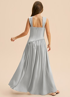 Azazie Dotty Junior A-Linie Plissee Stretch-Satin Kleid Silber image2