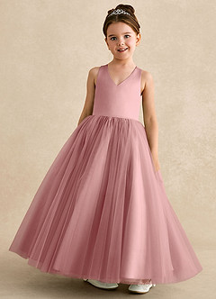 Azazie Peanut Flower Girl Dresses Dusty Rose A-Line Strap Tulle Dress image4
