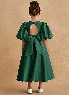 Azazie Sugarplum Flower Girl Dresses Dark Green A-Line with Sleeves Matte Satin Dress image2