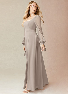 Azazie Leonia Bridesmaid Dresses Frost A-Line Long Sleeve Chiffon Dress image4