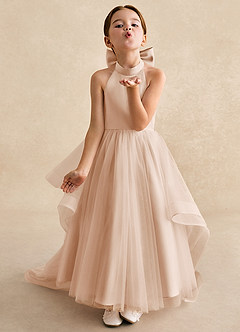 Azazie Bev Flower Girl Dresses English Rose A-Line Convertible Tulle Dress image4