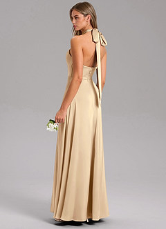 Azazie Tracie Bridesmaid Dresses Champagne A-Line Side Slit Stretch Satin Dress image4