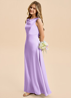 Azazie Kiki Junior Lilac A-Line Bow Stretch Satin Dress image3