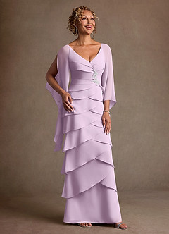 Azazie Arabinda Mother of the Bride Dresses Frosted Lilac Sheath Ruched Chiffon Dress image1