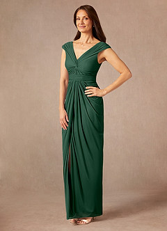Azazie Lisolette Mère de la mariée Robes Robe Fourreau en Maille Plissée Vert Foncé image3
