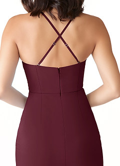 Azazie Ollie Bridesmaid Dresses Cabernet Sheath Ruched Stretch Chiffon Dress image5