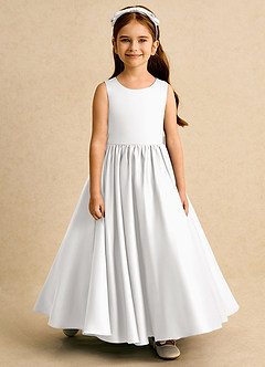 Azazie Nellia Blumenmädchenkleider A-Linie Schleifen Matte Satin Kleid Weiß image5