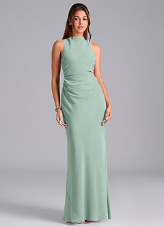 Azazie Evadne Bridesmaid Dresses Agave Sheath Pleated Chiffon Dress image3