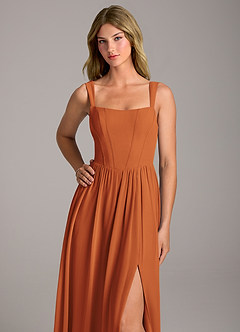 Azazie Rosaline Bridesmaid Dresses Cinnamon A-Line Side Slit Chiffon Dress image2