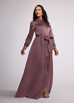 Azazie Ruth Mother of the Bride Dresses Vintage Mauve A-Line Lace Matte Satin Dress image2