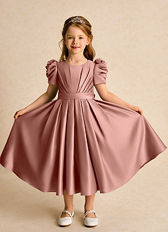 Azazie Miriam Flower Girl Dresses Cedar Rose Ball-Gown Pleated Matte Satin Dress image5