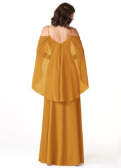 Azazie Cienna Bridesmaid Dresses Butterscotch A-Line Off the Shoulder Chiffon Dress image2