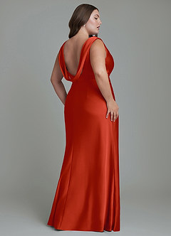 Azazie Kieryn Robes de demoiselle d'honneur Robe Sirène en Satin extensible Plissé Rouille image8