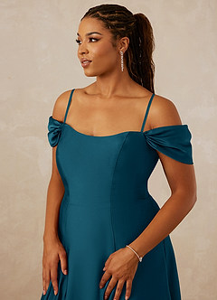 Christian Siriano Bridal for Azazie 1002 Bridesmaid Dresses Ink Blue A-Line Off the Shoulder Stretch Satin Convertible Dress image9