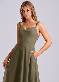 Azazie Beatrice Robes de demoiselle d'honneur Robe Trapèze en Mousseline de soie Encolure en Forme de Cœur Vert Saule image6