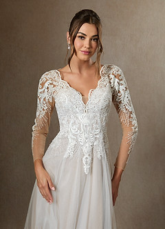 Azazie Essy Wedding Dresses Diamond White A-Line V-Neck Sequins Tulle Dress image7