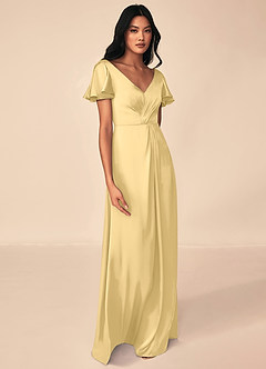 Azazie Soren Robes de demoiselle d'honneur Robe Trapèze en Satin extensible Plissée Beurre image4