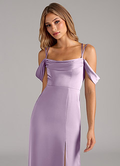 Azazie Callan Bridesmaid Dresses Frosted Lilac A-Line Pleated Stretch Satin Convertible Dress image6