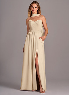 Azazie Joni Bridesmaid Dresses Champagne A-Line Strapless Chiffon Convertible Dress image1