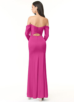 Azazie Hallie Brudtärnklänningar Klänning av Tubklänning i Stretch Satin Off-The-Soulder långärmad Fuchsia Konvertibel image3