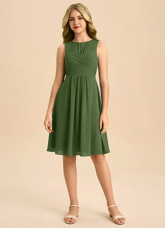 Azazie Skyla Junior Linia A Pofałdowany Szyfon Mini Młodsza druhna Sukienka image3